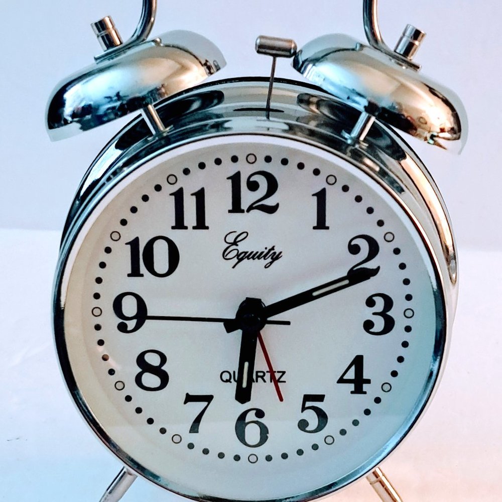Equity by La Crosse Twin Bell Alarm Clock Analog Quartz, Chrome 4.5" x 6"
